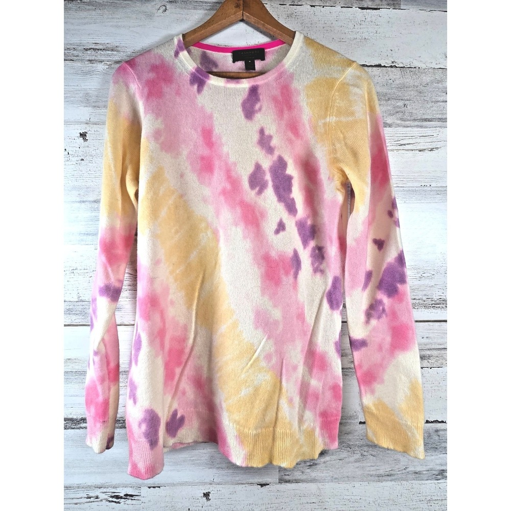 Charter Club Cashmere Sweater Womens Medium Multi Tie Dye Crew Neck Luxury